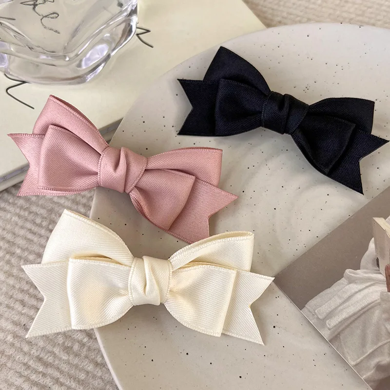 2023 New Trend Metal Solid Color Fabric Bow Duckbill Clip Campus Party Creative Hair Clip Girl Cute Hair Accessories Wholesale