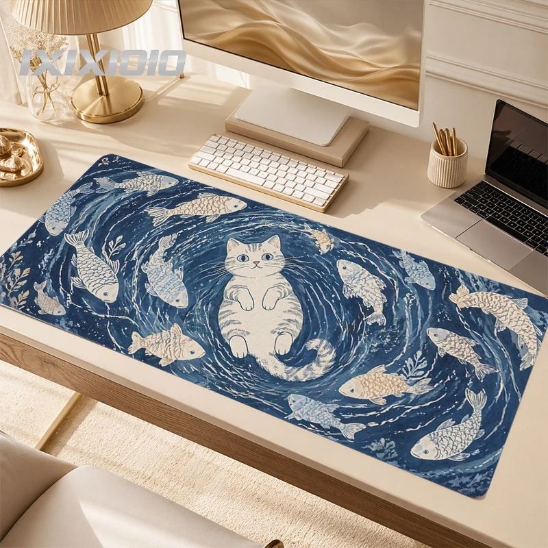 Mouse Pad Gamer Blue Wave Cat printon demand New Mousepad XXL MousePads Natural Rubber Soft Carpet Mouse Mats Table Mat