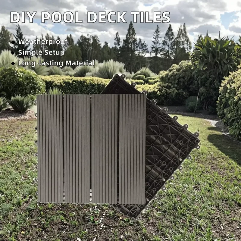 Black Interlocking Wood Tiles Waterproof Fireproof DIY WPC Composite Decking Board for Outdoor Garden Easy Click System for