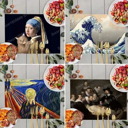 Mona Lisa Da Vinci Art Oil Painting Restaurant Insulated Placemat Kitchen Tablecloth Non Slip Cup Coaster Kitchen Dish Pads Gift
