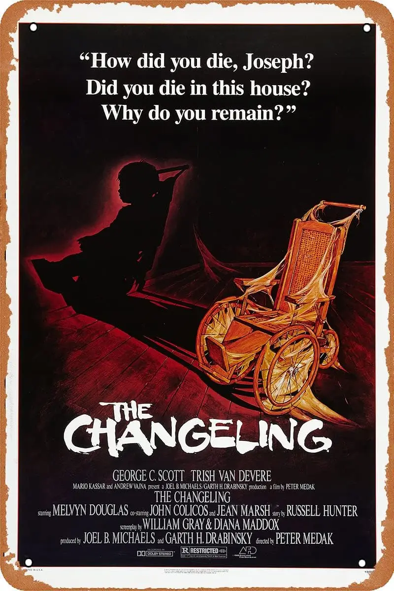 Horror Movie Poster,The Changeling 1980,Vintage Metal Tin Sign for Wall Decor Metal Plaque Poster 8x12 Inch sign