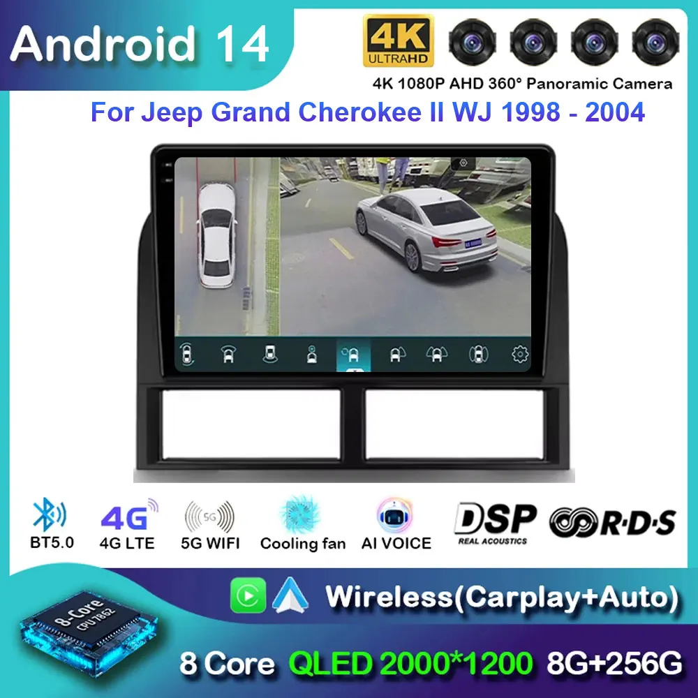 Android 14 For Jeep Grand Cherokee II WJ 1998 - 2004 Monitor Screen TV Car GPS lettore Video Autoradio Navigation Stereo Radio