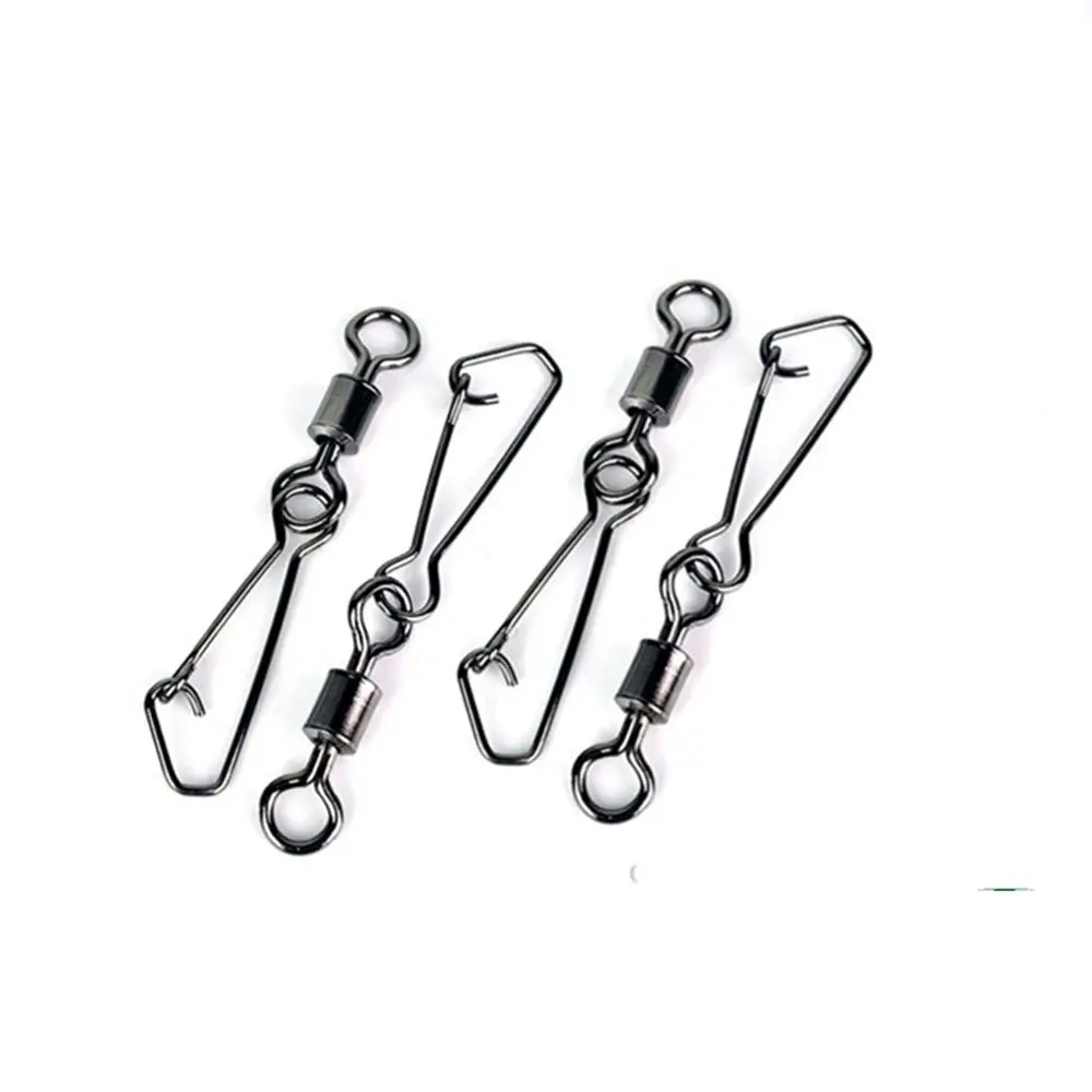 Metal Fishing Tools Rolling Swivel with Hooked Snap Interlock Swivels Tackle Connector Fishing Bearing