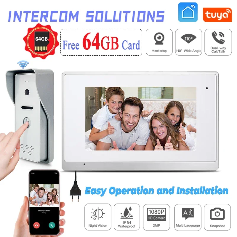 

Factory Cheap Tuya Home Video Intercom 1080P Wired WIFI Video Doorbell Camera For Apartment Record