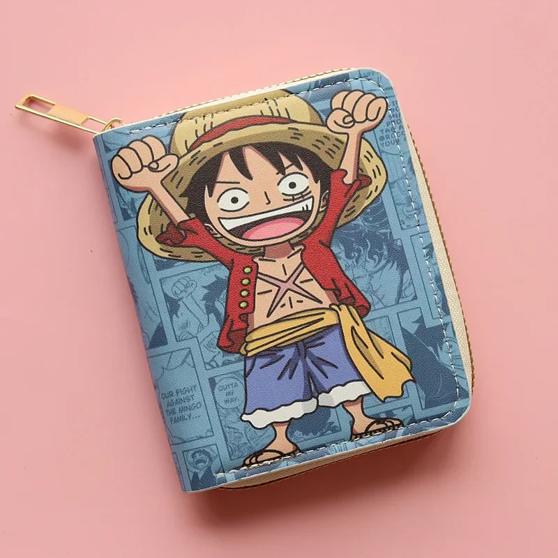 Cartera de una pieza de Anime, sombrero de paja Luffy, billetera corta de piratas para hombre, billetera multifunción con ranura para múltiples