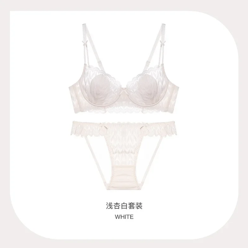 Lingerie renda Prancis wanita, Set Bra tipis dengan payudara besar dan Bra Push-Up lembut kecil