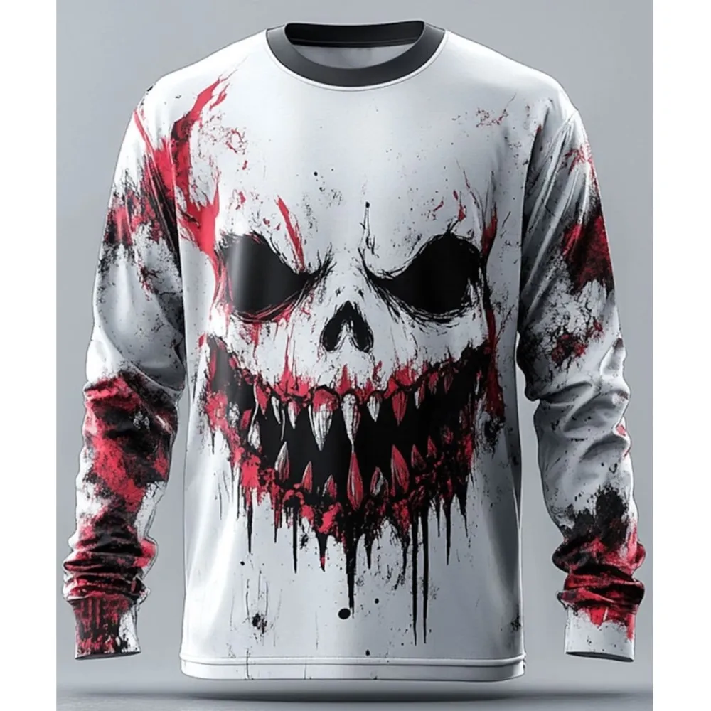 

Cool Skulls Horror Mummy Men's 3D Print T shirt Tee Street Casual Halloween Long Sleeve Crew Neck Shirt Fall Clothing Apparel