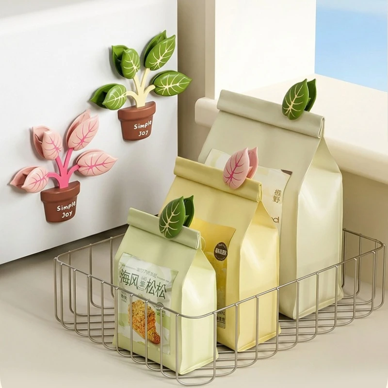 1/2PCS Clips Magnéticos con Forma de Planta para Sellar Alimentos, Imán para Refrigerador, Clips para Mantener Frescos los Bocadillos, Artículos de Cocina