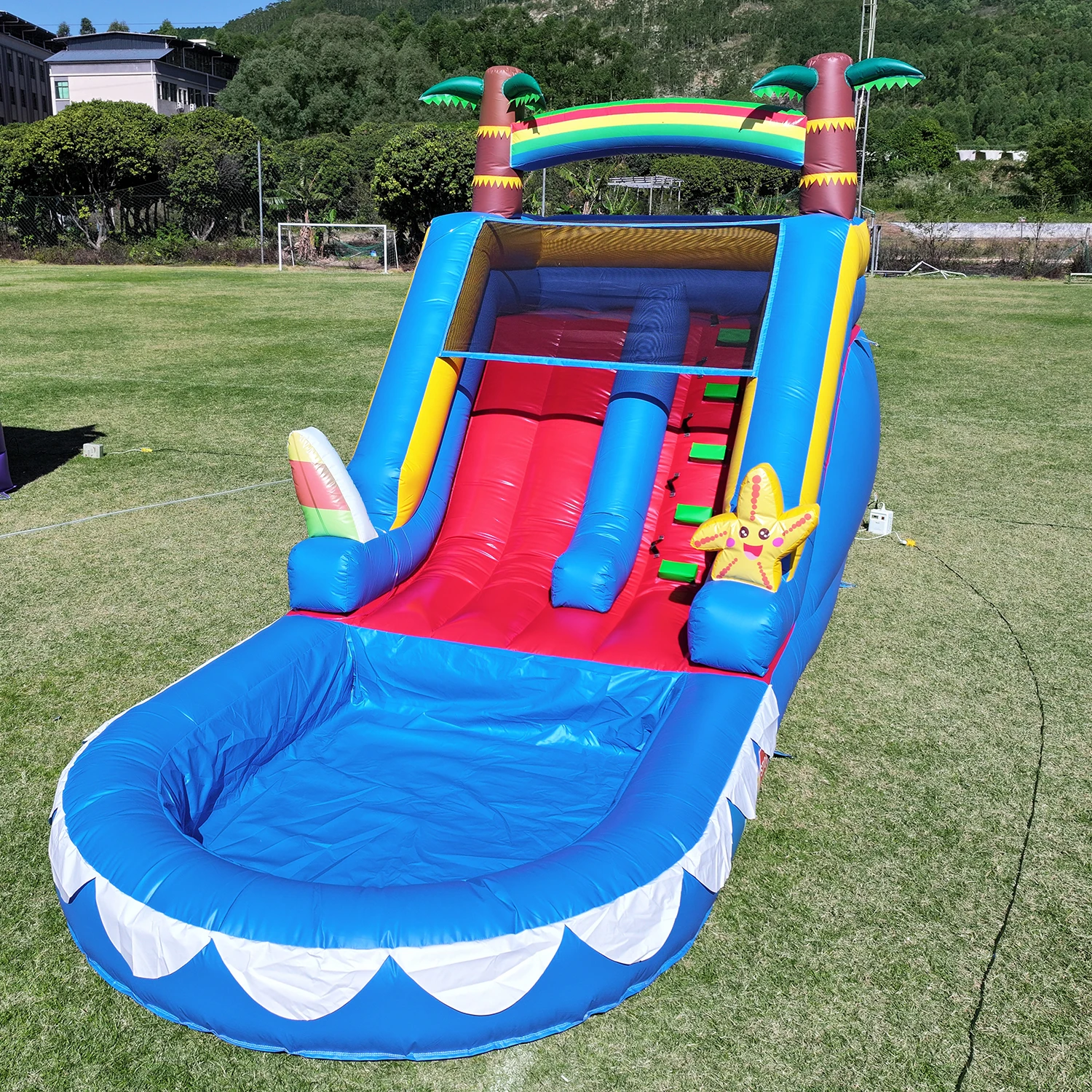 21ft/6.4M Commercial Inflatable starfish water slide，PVC MaterialBounce House with Water Slide & 1100W Air blower