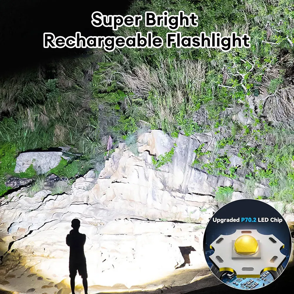 ไฟฉาย LED 10000mAh ชนิด C ไฟฉายกันน้ำชาร์จไฟได้3000m ไฟฉายแรงสูงโคมไฟกลางแจ้งยุทธวิธี