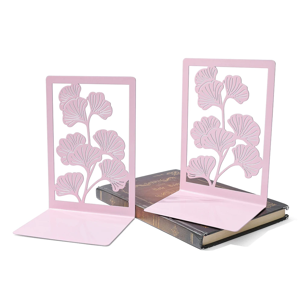 1pair Pink Apricot Leaf Metal Bookshelf Office Bookshelf Desktop Storage Desktop Decoration Reading Gift for Students