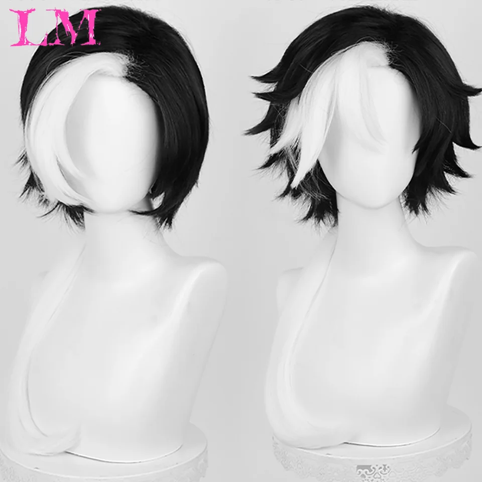 LM Synthetic Universal Short Cosplay Wig Silver Red Pink Blonde Grass Green Black Straight Men's Wig for Halloween Cosplay