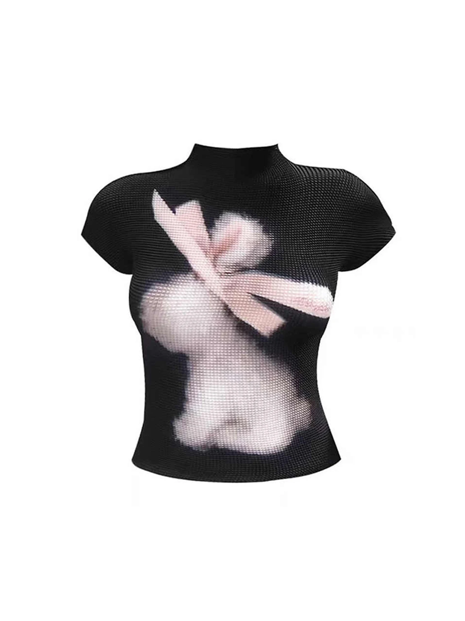 

Women Black Gothic Y2k Emo T-shirt Vintage Harajuku Gyaru Tee Top Shoujo Girl Shorts Sleeve Rabbit Print T-shirts 2000s Clothes