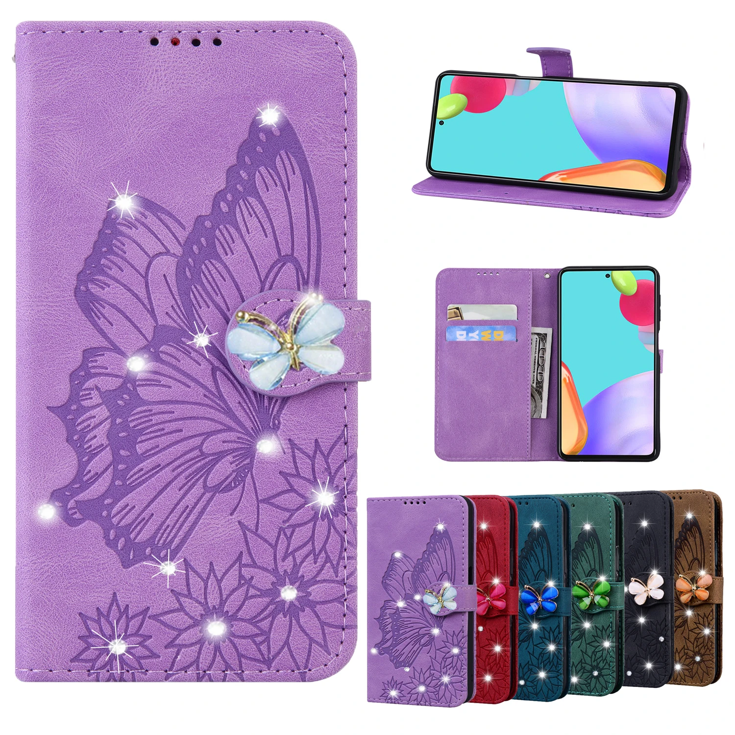 Glitter Butterfly Leather Flip Case For iPhone 14 6 6S 7 8 Plus SE 2 2020 X XS XR 13 12 11 Pro Max 12 Mini Fundas Wallet Cover