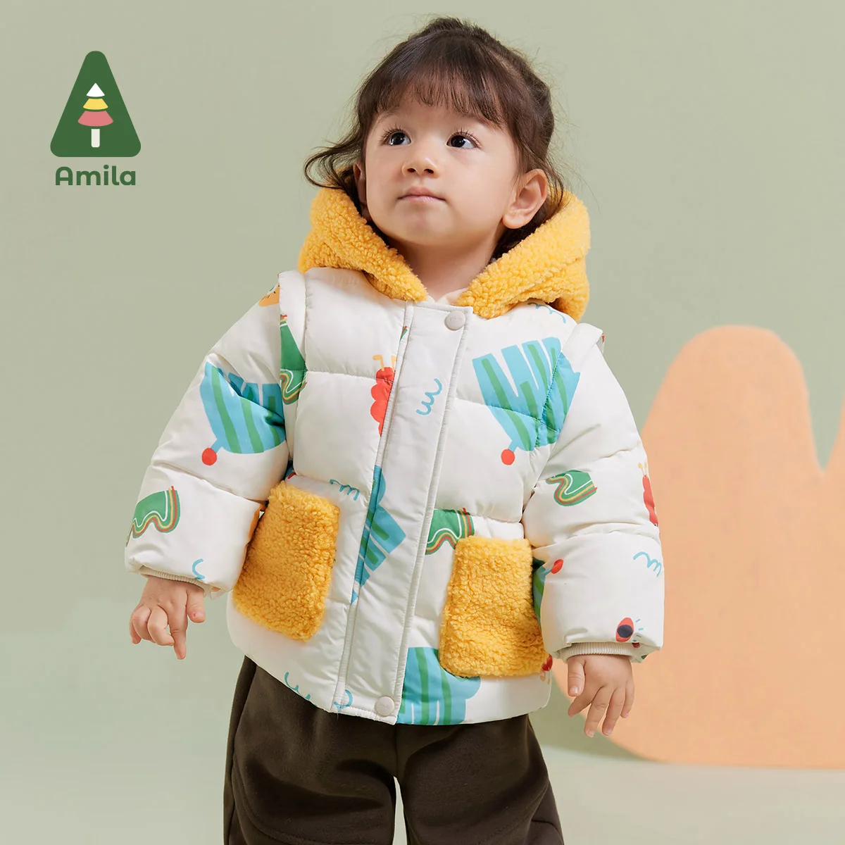 Amila Baby Children Cotton-padded Clothes 2024 Winter New Multicolour Hooded Slight waterproofing antifouling Oil proof Warm