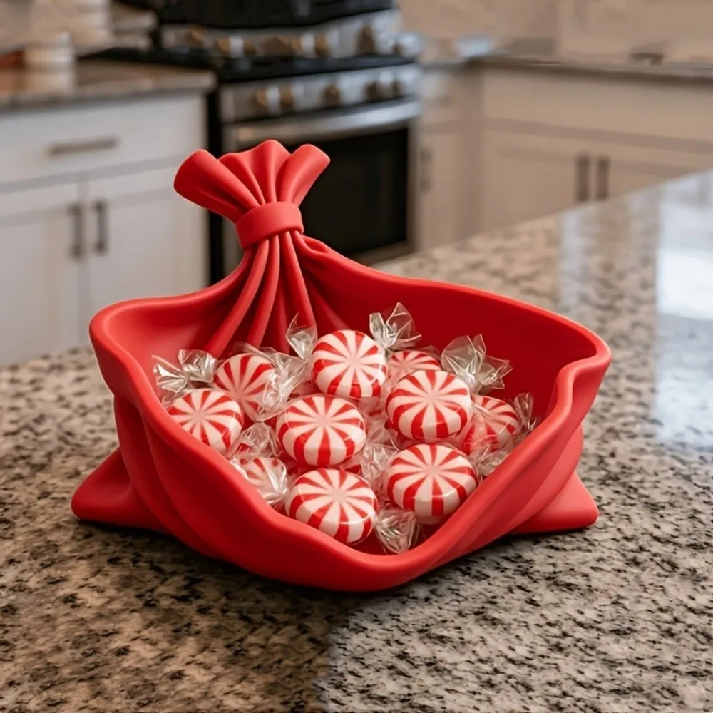 Wrinkled Christmas Decorative Storage Tray Solid-colored Versatile Gift Bag Shape Tray Lightweight Funny 3D Printed Tray