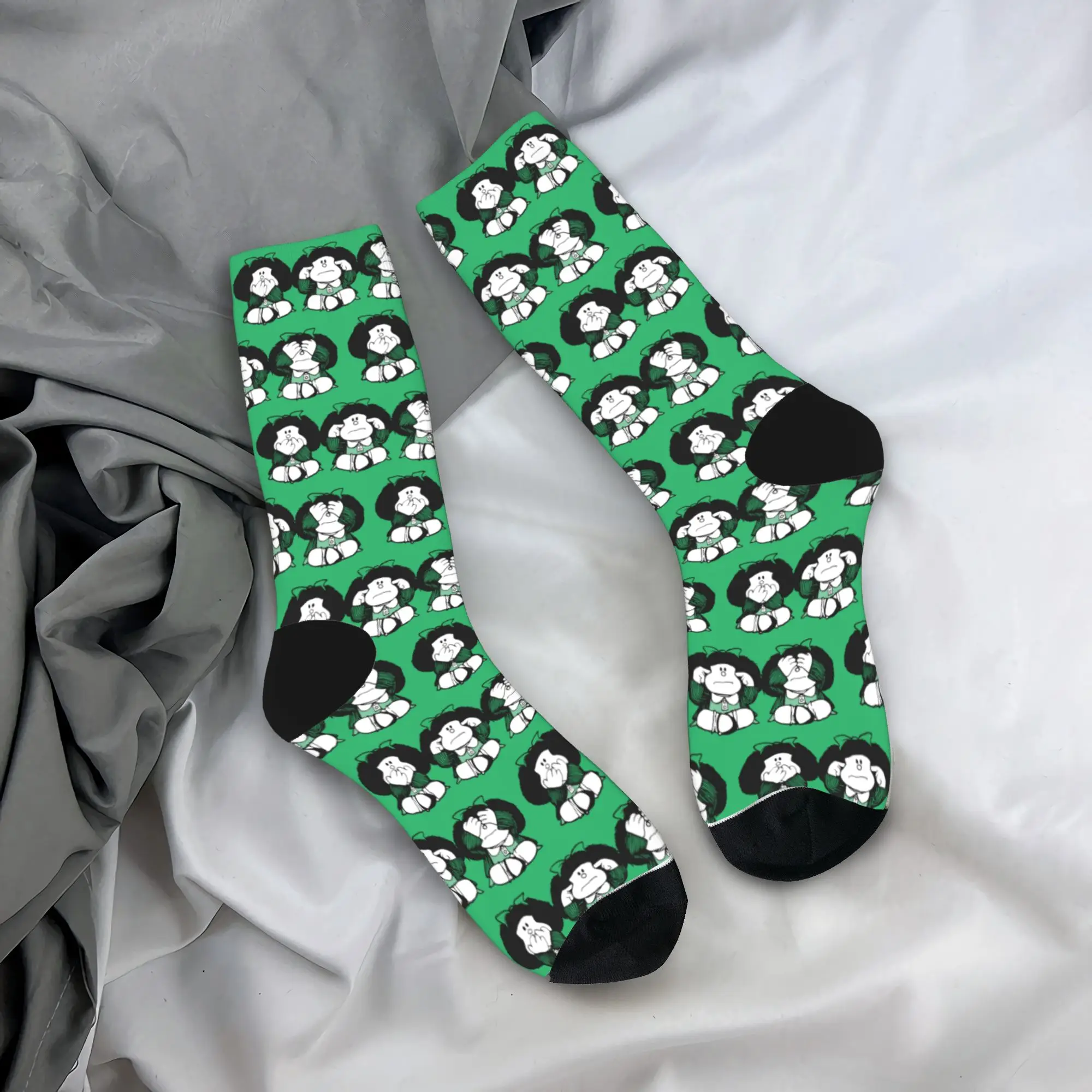 Autumn Winter Cool Men's Women's Three Monkey Socks Mafaldas Cartoon Sweat Absorbing Crew Socks,