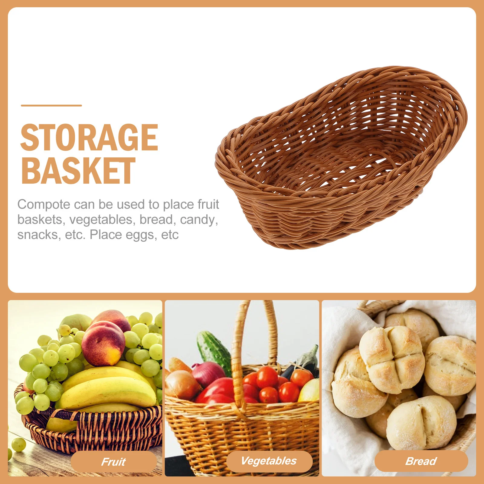

2Pcs Imitation Rattan Plastic Baskets Storage Organizer Kitchen Fruit Bread Tray Food Display Basket Reusable Easy Clean