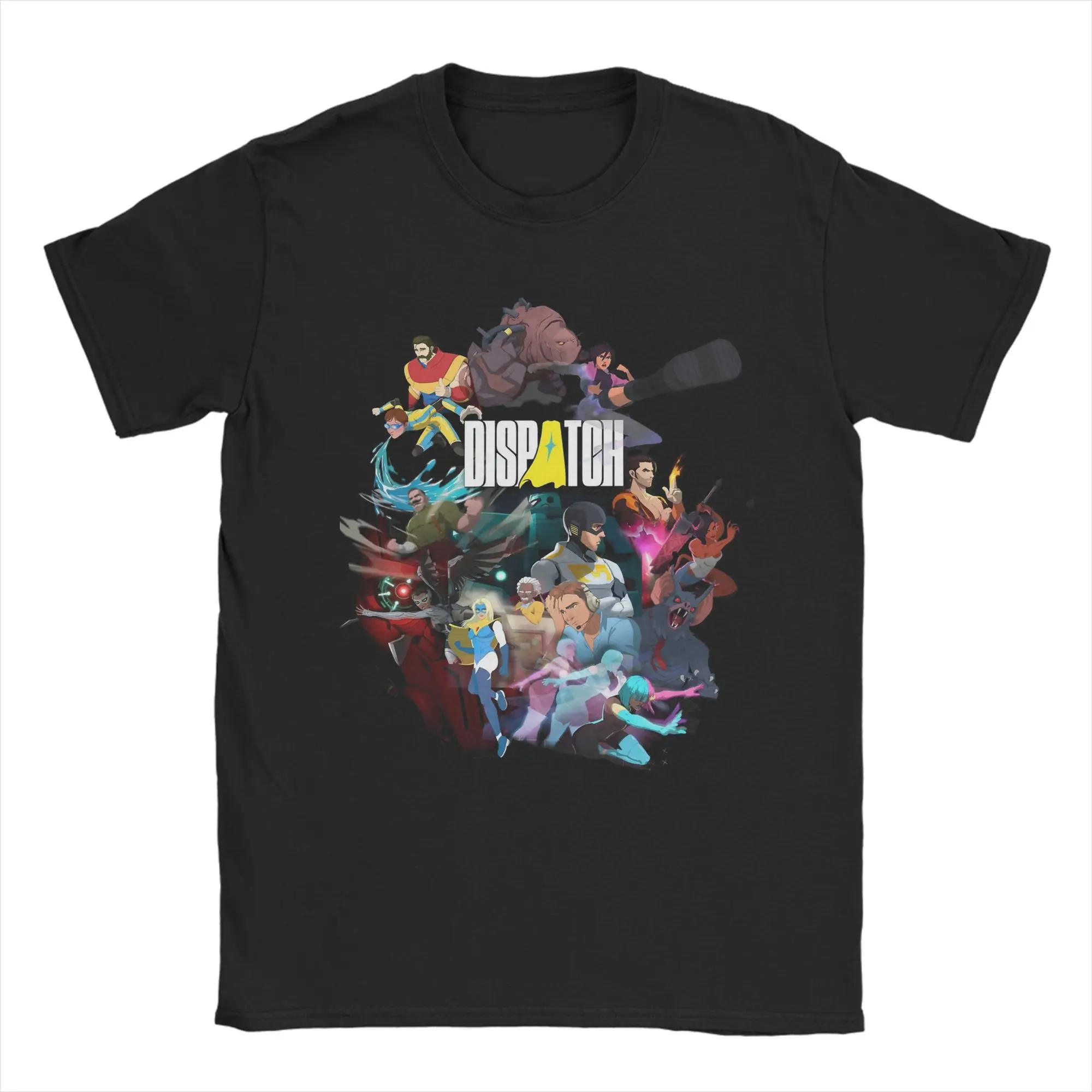 Dispatch Game Character Collage Cotton T-Shirt For Men Beach  Vintage T Shirts O Neck Trending Tees Oversize Custom Logo Tops