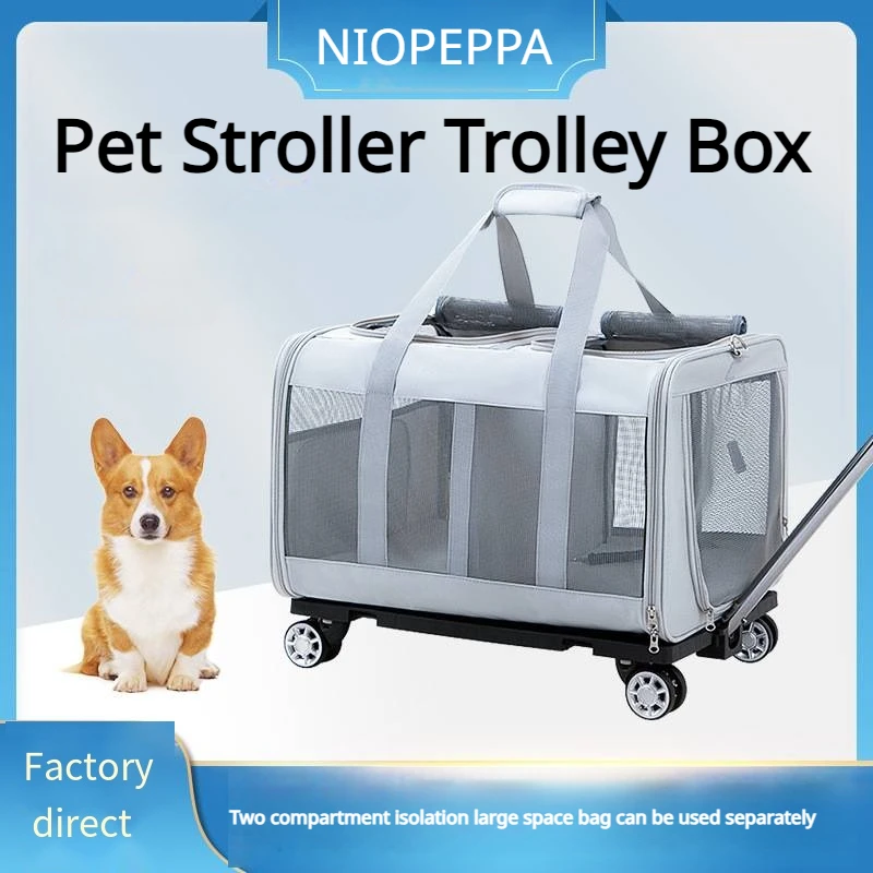 Pet Stroller Trolley Box Two Compartments Isolation Oversized Bag Cat Bag Breathable Lightweight for Carrying Cat When Going Out