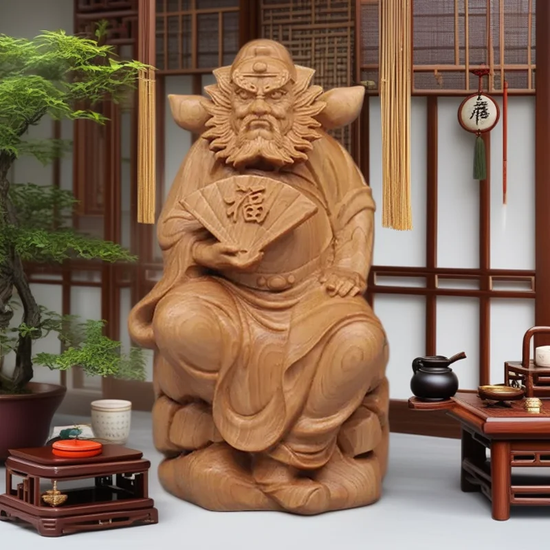 

Natural Cypress Sculpture Heavenly Master Zhong Kui Statue ，Ward off Evil Characters Statues ，Home Room Office Feng Shui Statue