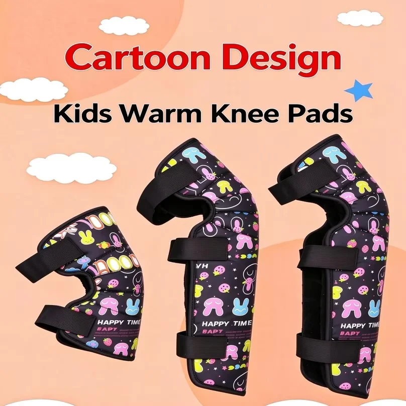 Kids Winter Knee Pads Warm Cartoon Plush Lining Windproof Adjustable Straps Toddler Leg Warmers Short Long Unisex Boys Girls