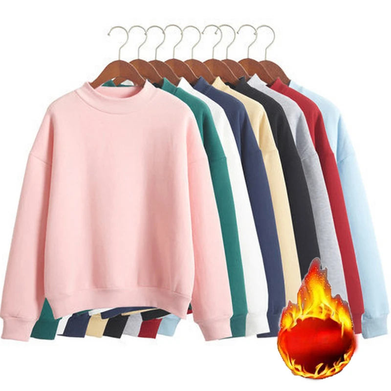 

Half High Neck Long Sleeve Casual Top For Women Clothing Autumn Winter Trend Solid Simple Pink Sweatshirts New Basic
