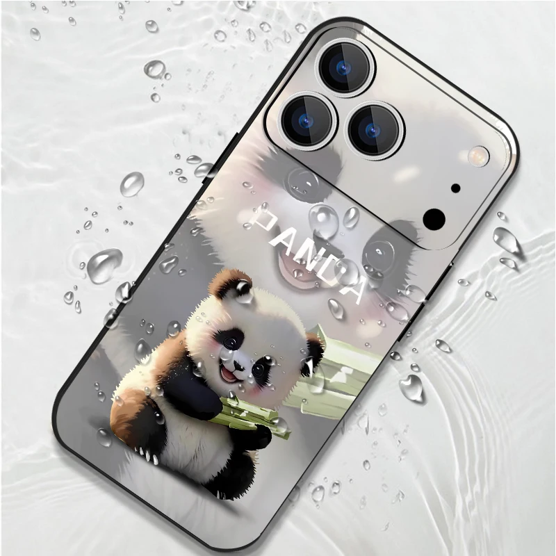 شريط للرسغ الحبل حافظة هاتف من البولي يوريثان آيفون 17 16 15 برو ماكس 12 13 14 برو ماكس اير 11 كارتون الباندا مطبوعة غطاء سيليكون ناعم