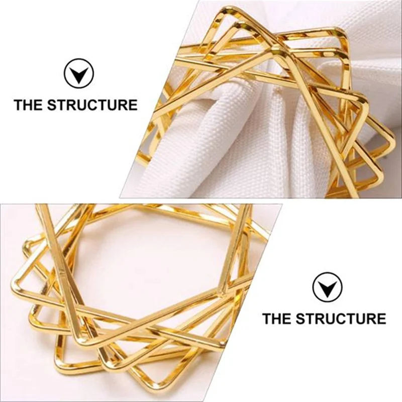 

L74A 12Pcs Polygon Star Design Napkin Rings Metal Napkin Holders for Wedding Birthday Party Decorations Golden