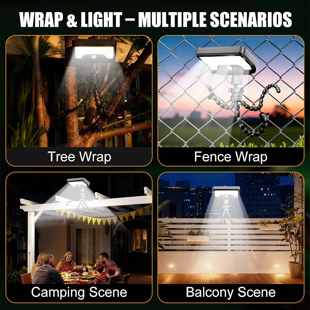 IP65 Waterproof 90/108LED Solar Motion Light Flexible Octopus Tripod 3 Modes Dual Charge Outdoor Garden Yard Tree Security Light