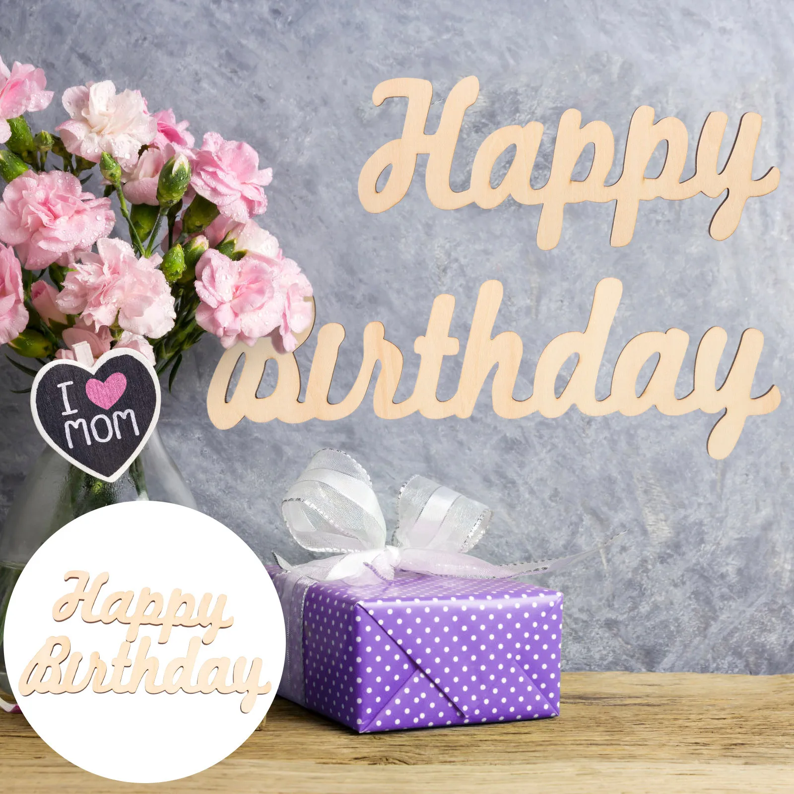 

Happy Birthday Wooden Ornament Wall Decoration Birthday Party Supplies Reusable Wall Decal Photo Prop Sticker Window Decal