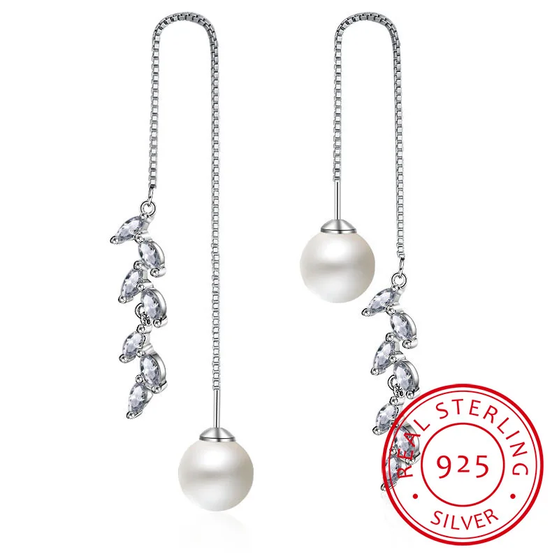

Trendy Leaf Shaped Long Line Earring Jewelry Cubic Zirconia CZ New Fashion 925 Silver Female Earring Accessory Drop