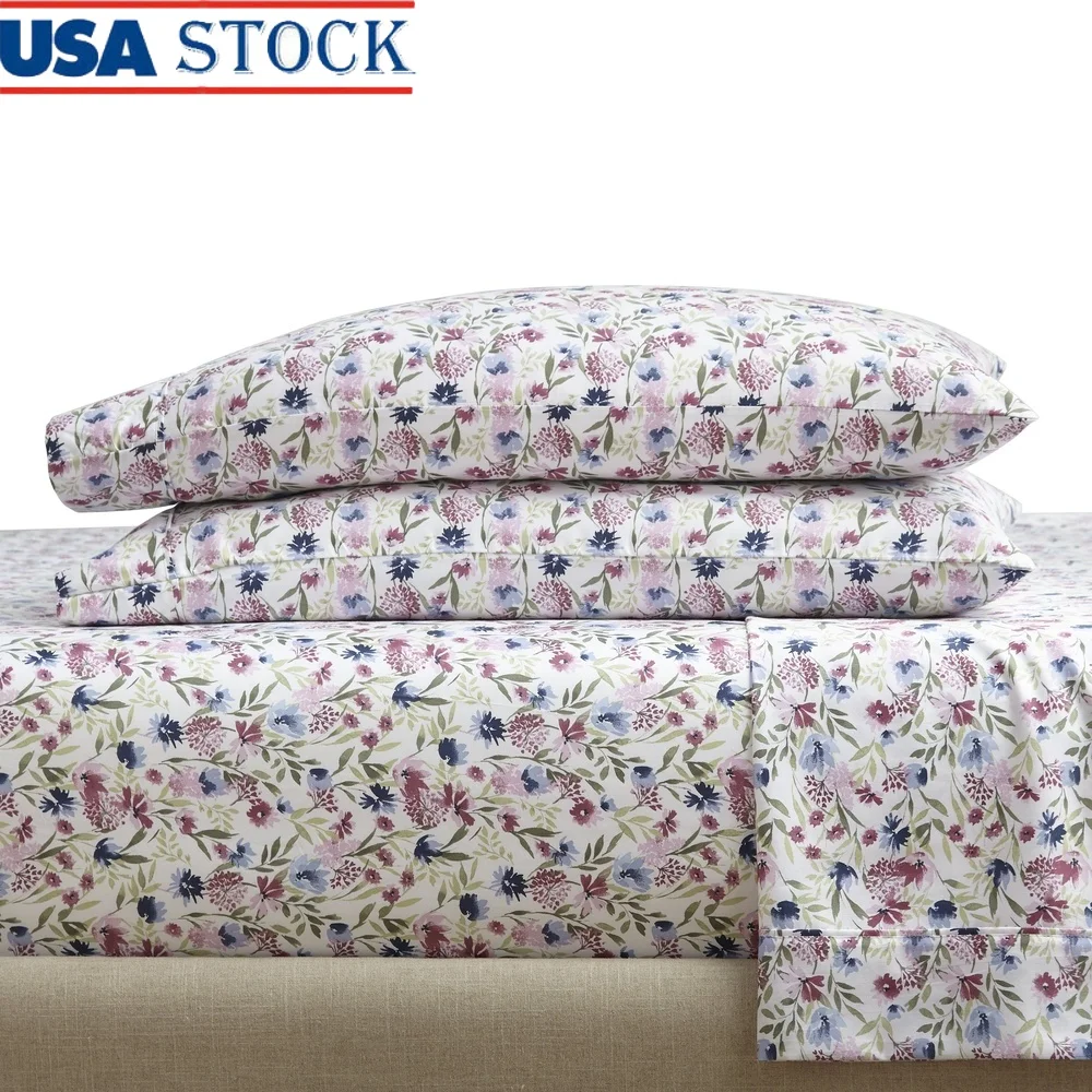 

Комплект простыней Queen из хлопкового сатина с 300 нитками, мягкое постельное белье из 4 предметов, устойчивое к морщинам, с приталенными плоскими наволочками