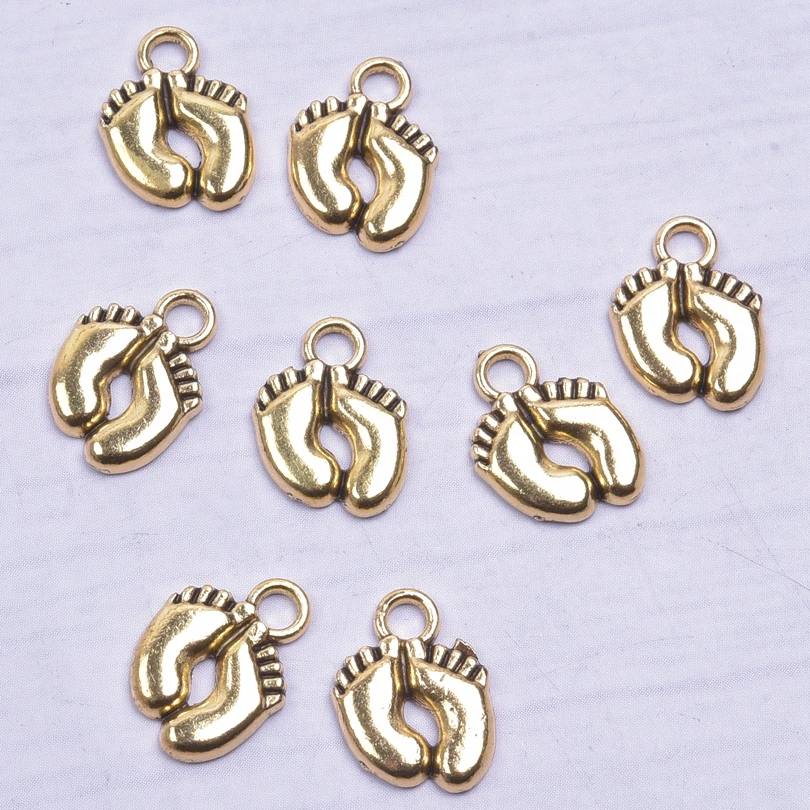 100pcs/Lot Golden Baby Foot Charm Pendants For Jewelry Making DIY Supplies Footprint Handmade Pendant Charm Wholesale Bulk Alloy