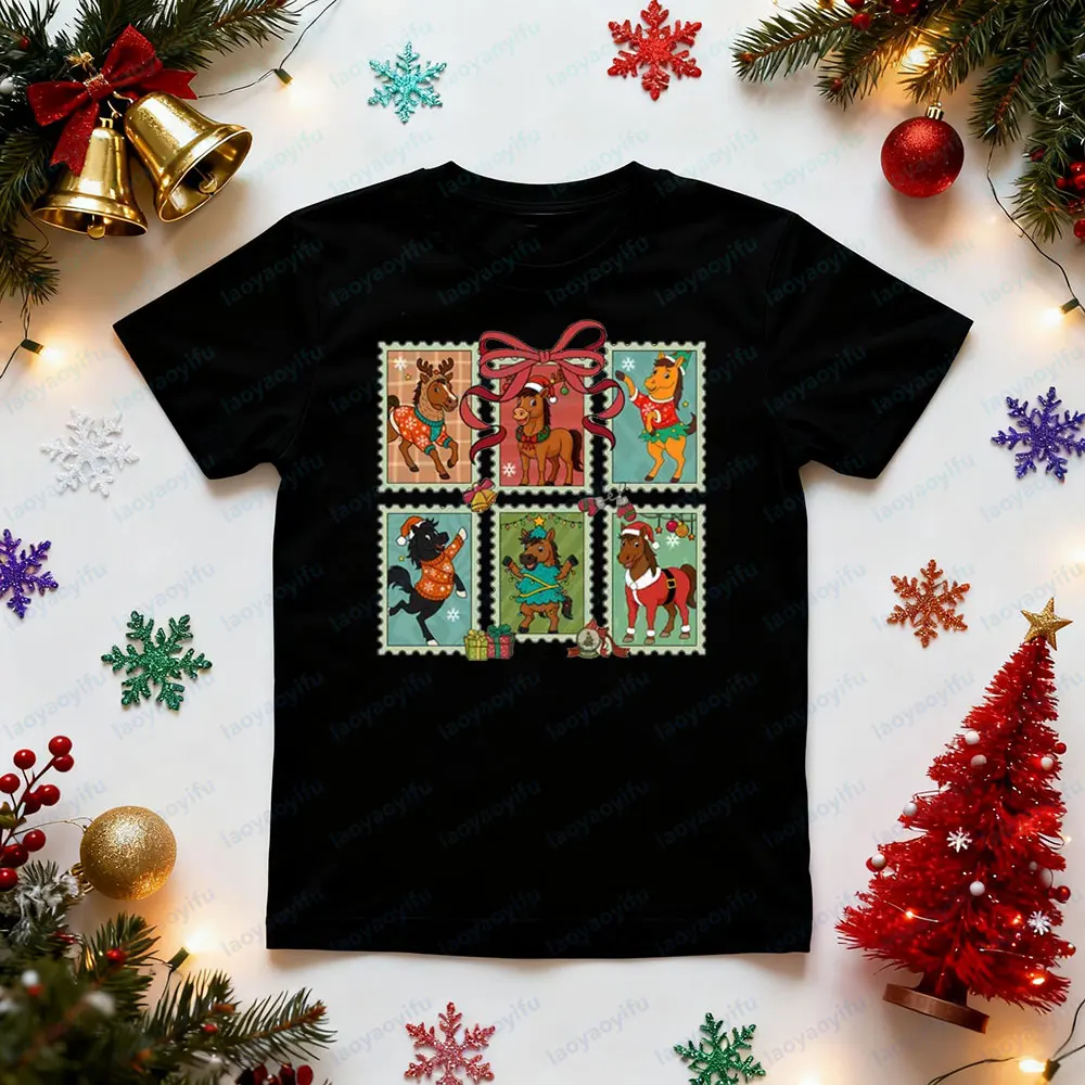 Horse Lover Christmas Shirt Merry Horsemas TShirt Horse Farmer Xmas T-Shirt Animal Christmas Tee Men Women Fashion Casual Tops