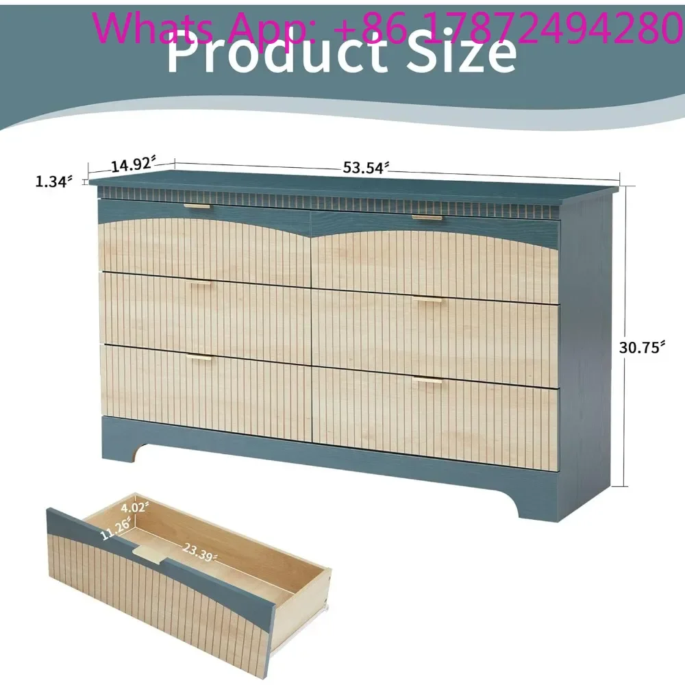 54 Inch 6 Drawers Dresser, Mid Century Modern Dresser for Closet & Chest of Drawers