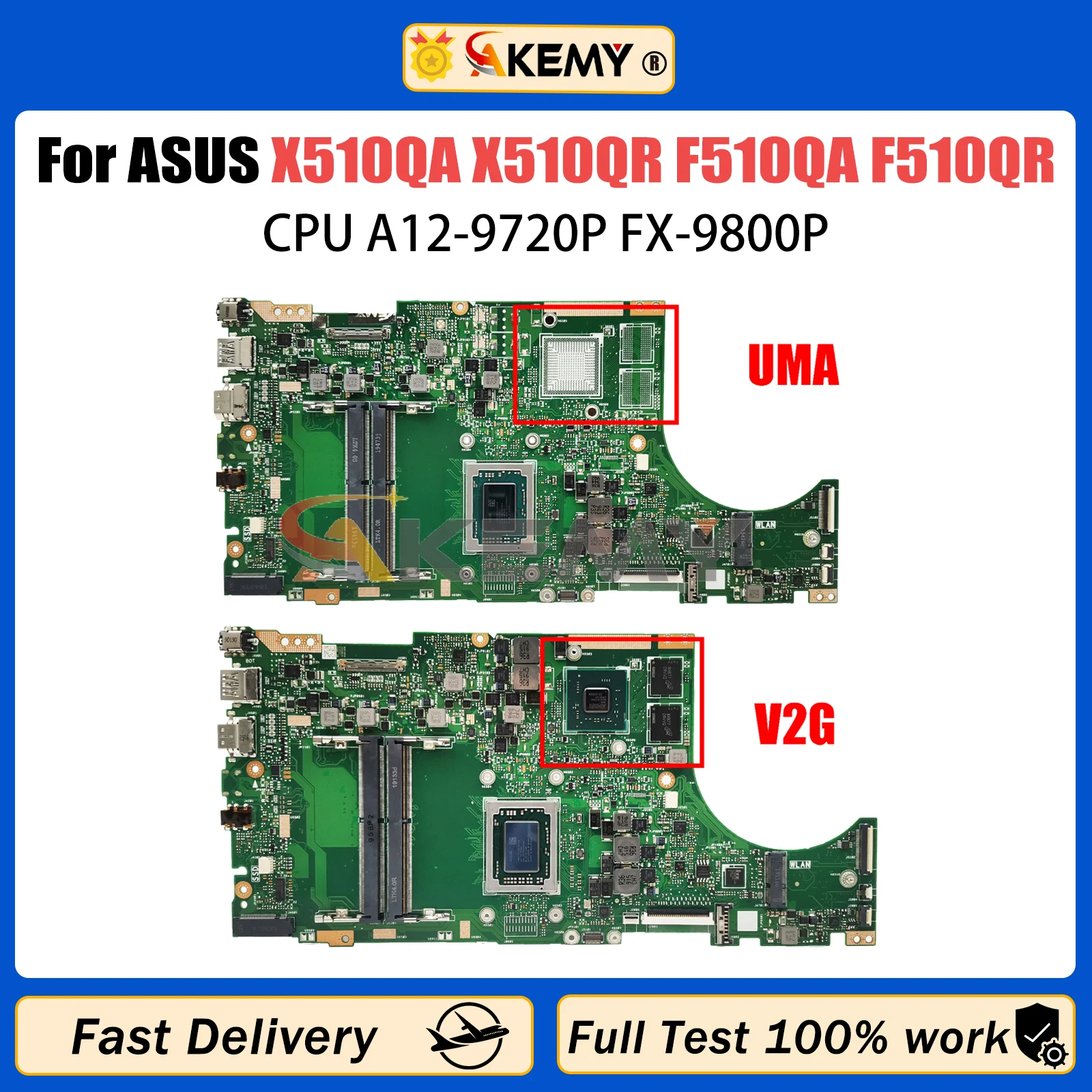 AKEMY X510QA Mainboard For ASUS X510QR A510QA F510QA F510QR A510QR Laptop Motherboard A12-9720P FX-9800P CPU DDR4 Test OK