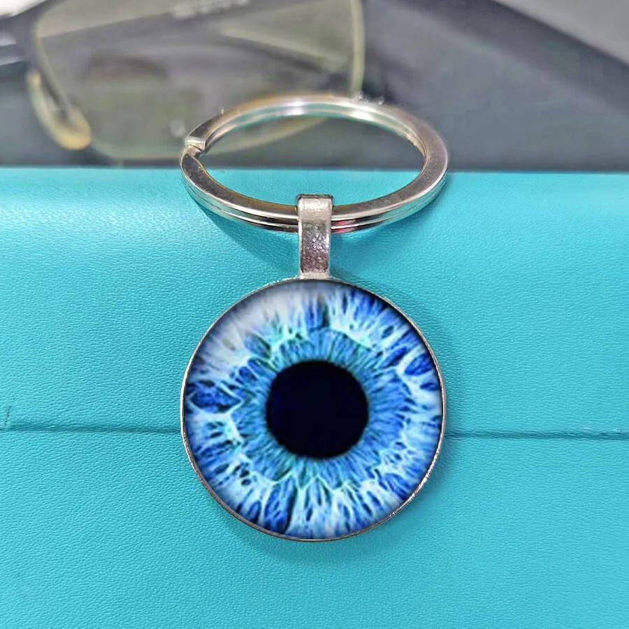 Rainbow Gradient Realistic Eyeball Iris Round Glass Dome Keychain Gothic Style Car Key Bag Charm Birthday Holiday Gift