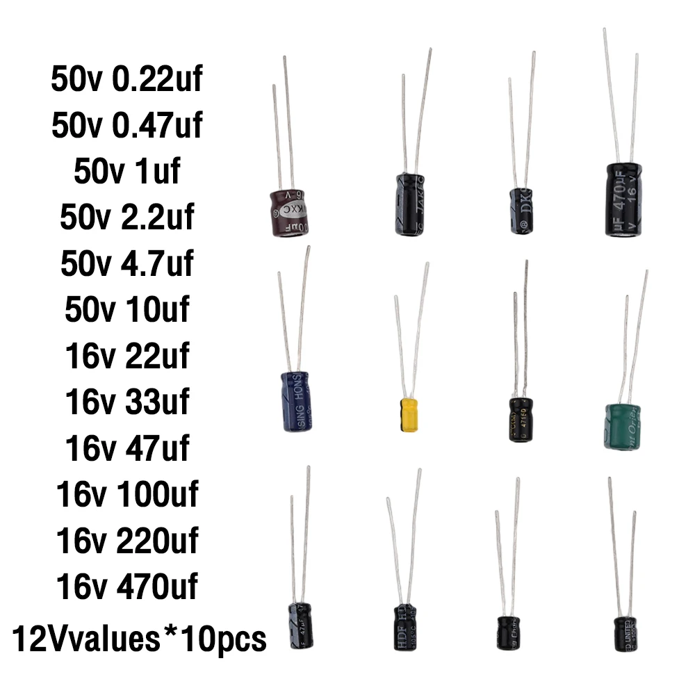 120 pçs/set 0.22UF-470UF Alumínio capacitor eletrolítico sortimento kit pacote