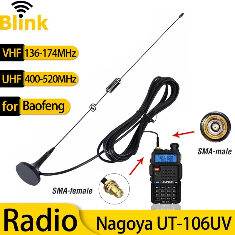 Ut-106uv Car Ham Radio Magnetic Antenna Vhf/uhf Dual Band Sma-female For Bf-888s Uv-5r/9r/10r/82 Walkie Talkie