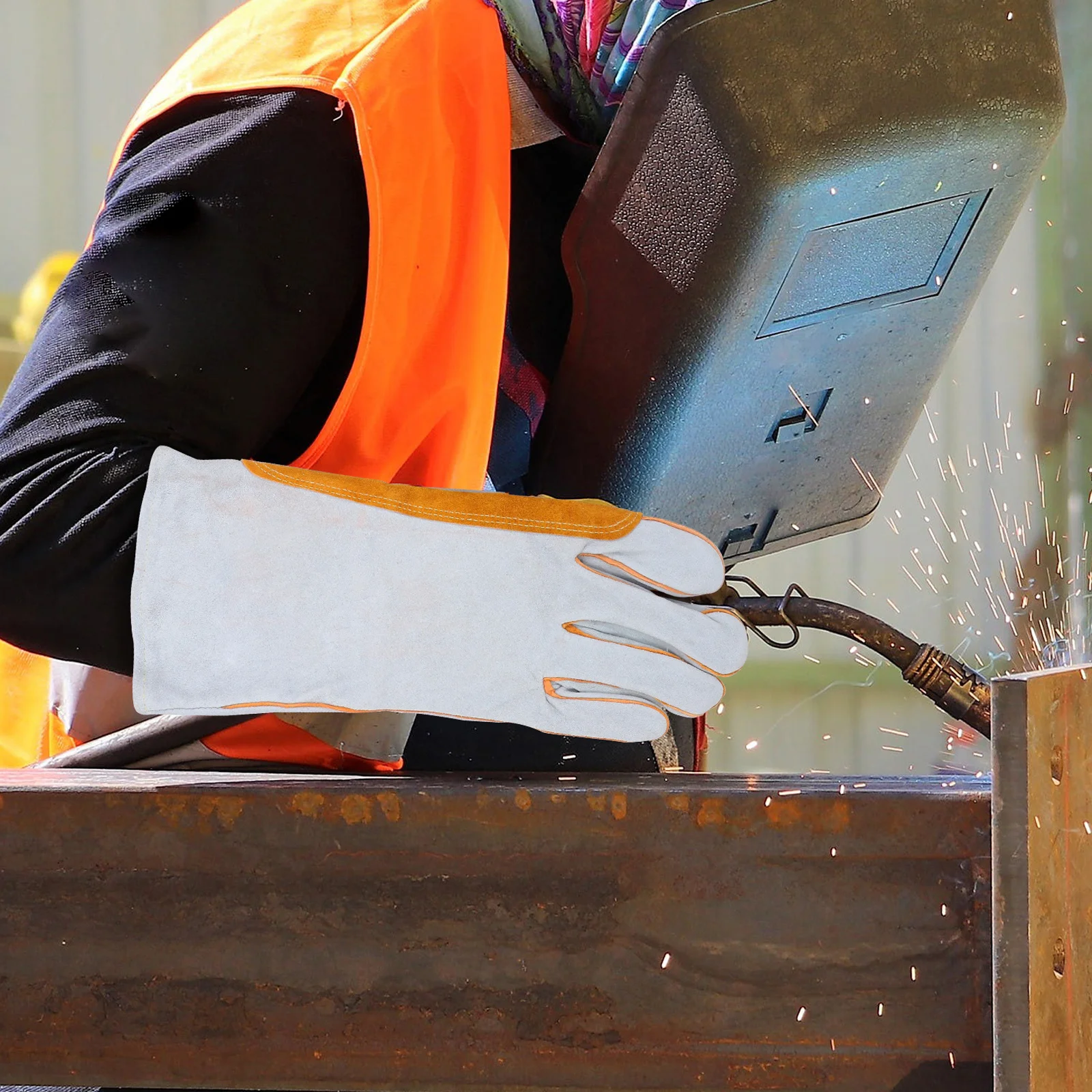 1 Pair Cowhide Welding Gloves Heat Resistant For Mig Welders Fireproof Protection Spark Proof Mitts Gardening Fireplace Work