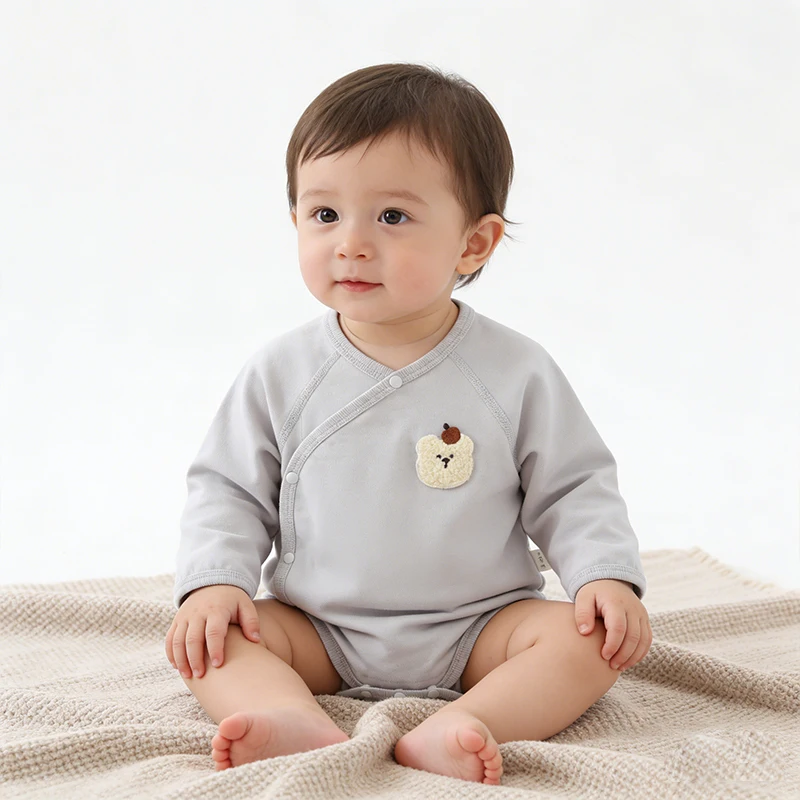 

Новый демисезонный комбинезон для новорожденных с длинным рукавом, класс А, унисекс, из чистого хлопка, осенний базовый комбинезон-слип Baobao