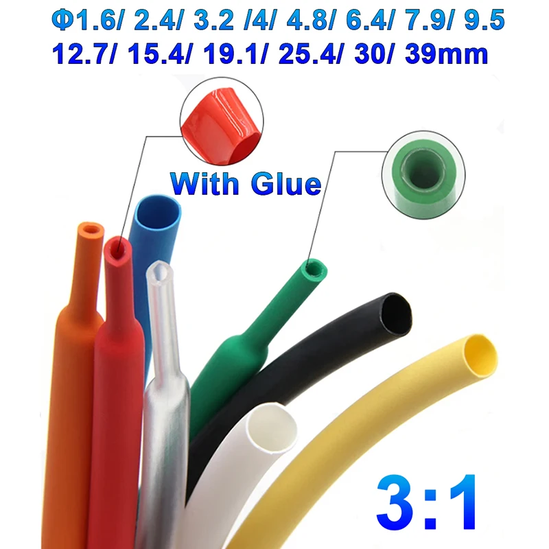 

3:1 Heat Shrink Tube With Double Wall Glue Tube Diameter 1.6/2.4/3.2/4/4.8/6.4/7.9/9.5/12.7/15.4/19.1/25.4/30/39mm Cable Sleeve