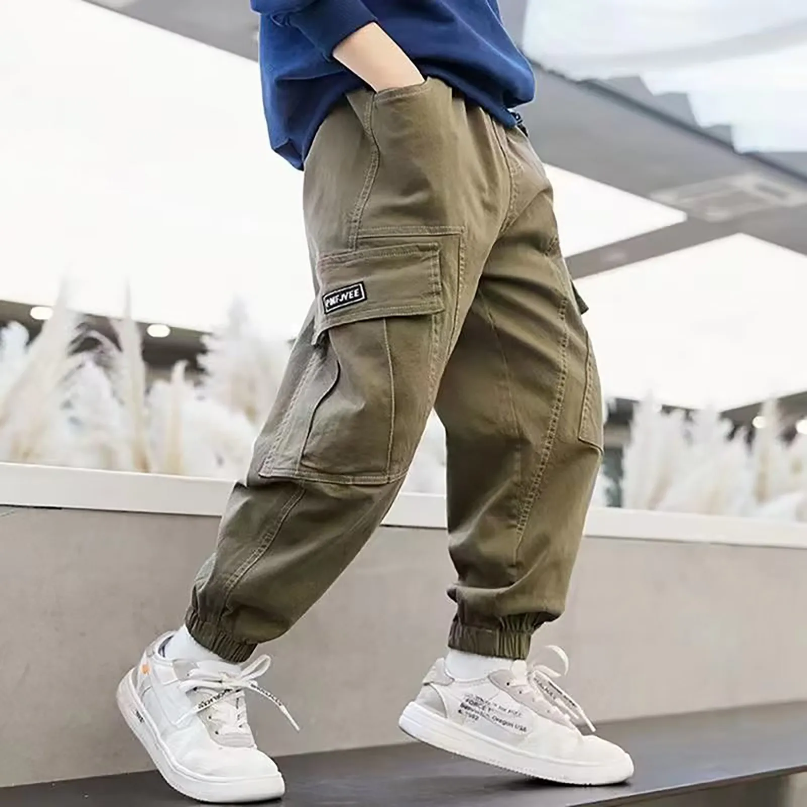 Kids Boys Pure Cotton Loose-Fit Versatile Casual Pants Autumn Collection Baby Splice Design Sensibility Riding Breeches Pants