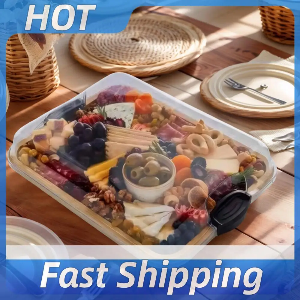 Reusable Bamboo Cheese Board W/ Lid Biscuit Snacks Platter Tray Serving Board for Gourmets Birthday Presents Housewarming Gifts