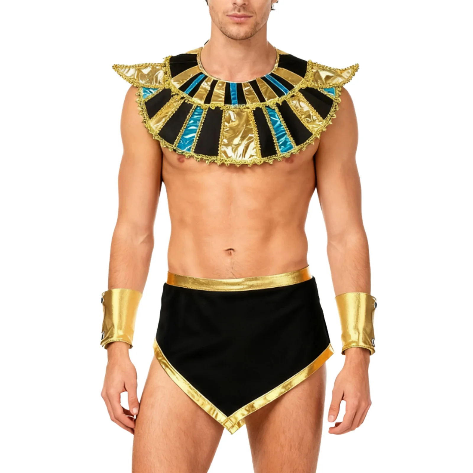 

Men Halloween Ancient Egyptian Rome Knights Soldier Cosplay Costumes Collar with Skirt And Sleeves Outfits for Carnival Party