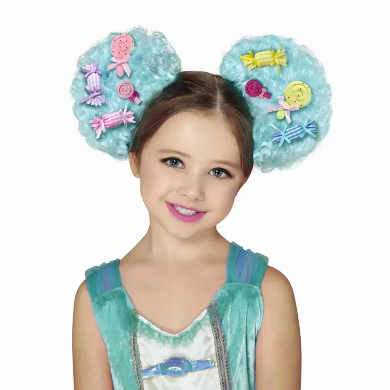 EE01 Pink Purple Blue Halloween Pompom Candy Clown Wig Child One Size&0Ww