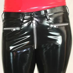 Sexy Zip Open Crotch Faux Latex Leather Pants Women High Waist Shiny PU Leather Trousers With Pocket Ladies Bodycon Pants Custom