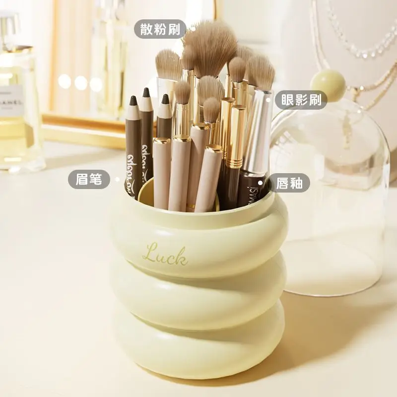 Rotating Makeup Storage Tray Dustproof Lipstick Pen Holder Brush Cosmetics Desktop Organizer for Dressing Table Eyebrow Pencil B