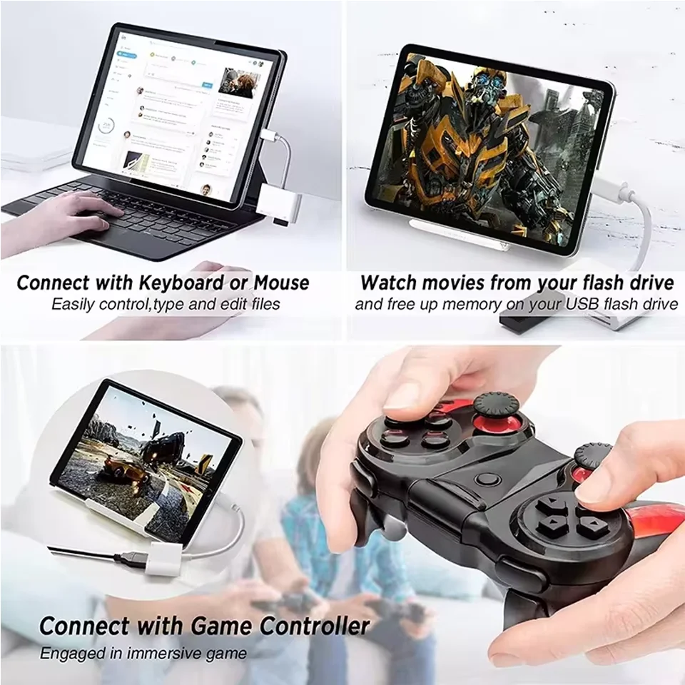 3 in 1 SD/Micro SD Card Reader for iPhone 17 16 15 Mac Digital Camera Adapter USB C OTG Card Reader with USB Port for Laptop